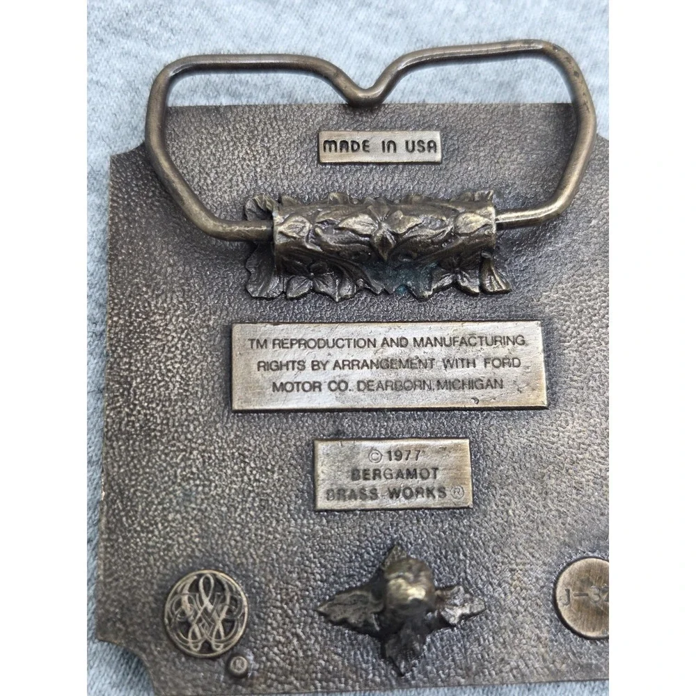Vintage 1977 Ford Model T Solid Brass Bergamot Brass Works Belt Buckle Heavy